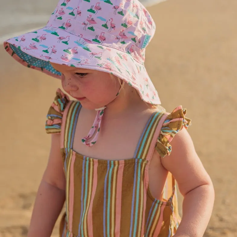 Acorn Kids: Broad Brim Bucket Hat Dancing Flamingo Pink Blue  Green