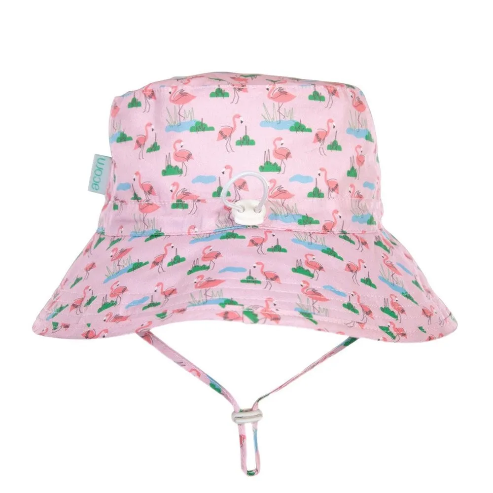 Acorn Kids: Broad Brim Bucket Hat Dancing Flamingo Pink Blue  Green