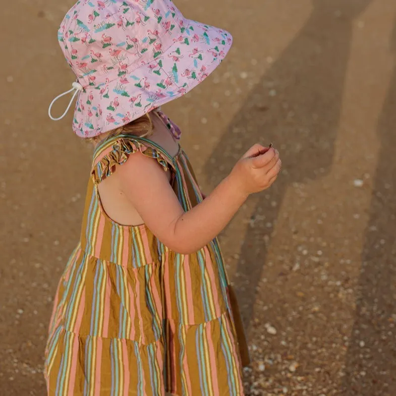 Acorn Kids: Broad Brim Bucket Hat Dancing Flamingo Pink Blue  Green