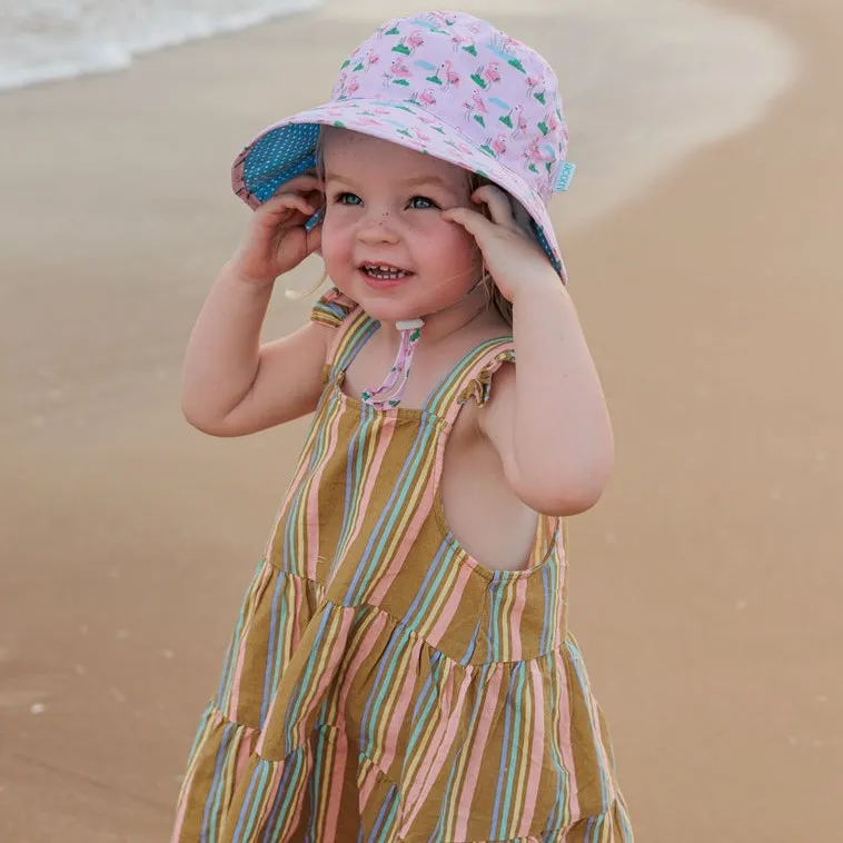 Acorn Kids: Broad Brim Bucket Hat Dancing Flamingo Pink Blue  Green